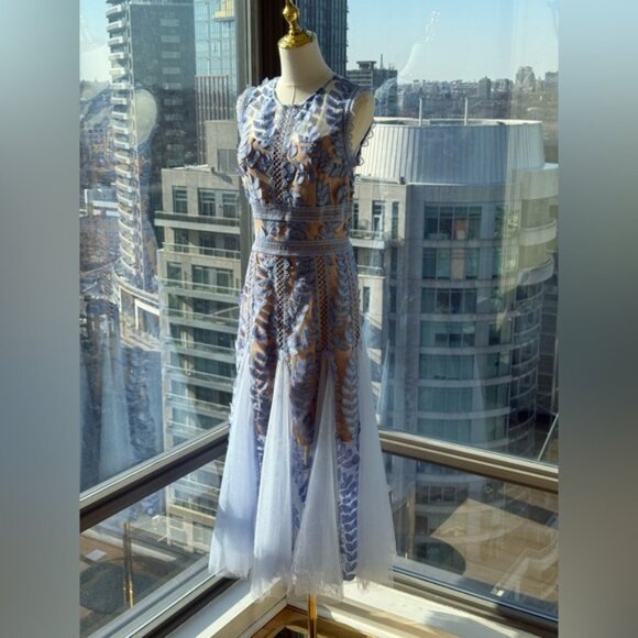 🆕 BRONX & BANCO 🧿 NWOT Violet Flared Embroidered Mesh Midi Dress, Sz M US 6 - Picture 12 of 16